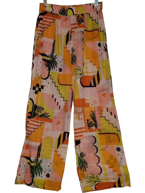 Haute Hippie Pants - Haute Hippie Wide Leg Tropical Pants Medium 100% Cotton, Extremely Lightweight